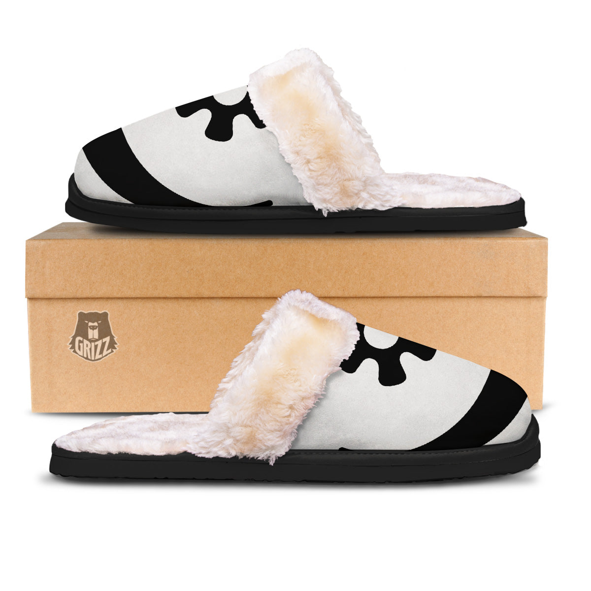 Adinkra Tribe Symbols White And Black Slippers-grizzshop