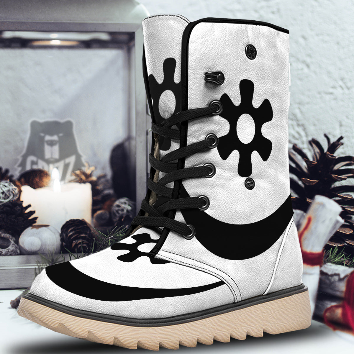 White And Black Winter Boots 2026.Adinkra Tribe Symbols White And Black Snow Boots - Grizzshopping