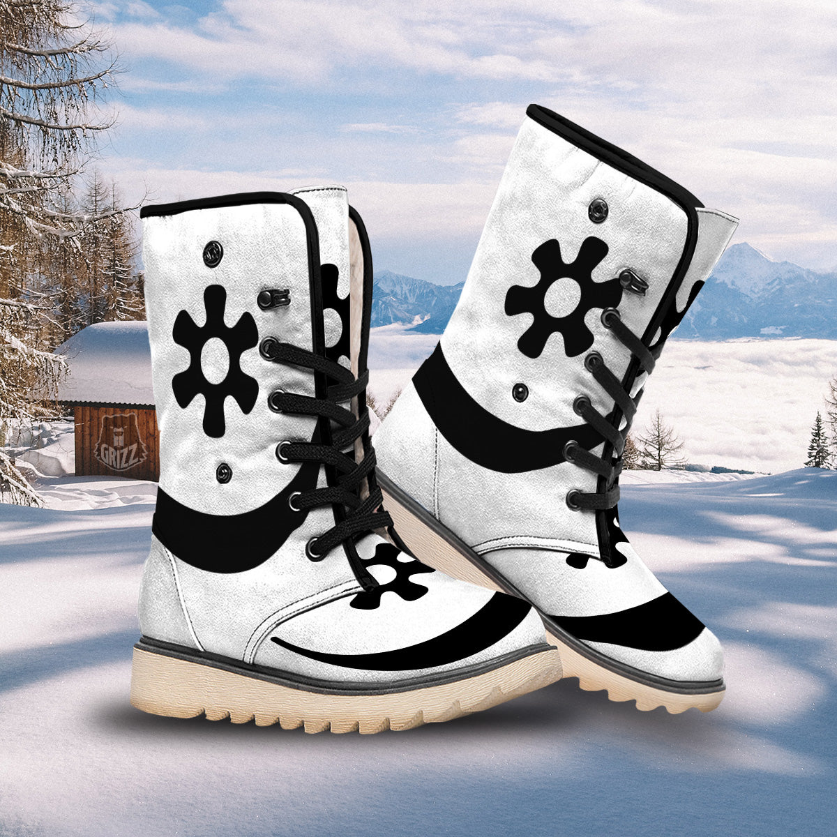 White And Black Winter Boots 2026.Adinkra Tribe Symbols White And Black Snow Boots - Grizzshopping