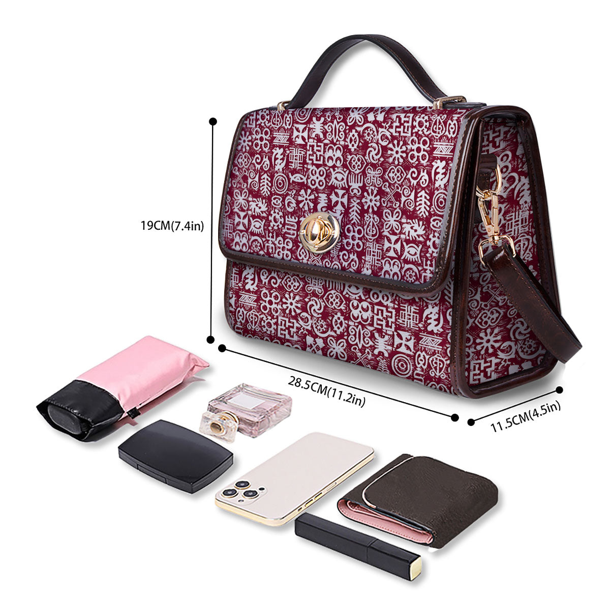 Adinkra African Tribe Red Symbols Women's Satchel Bag