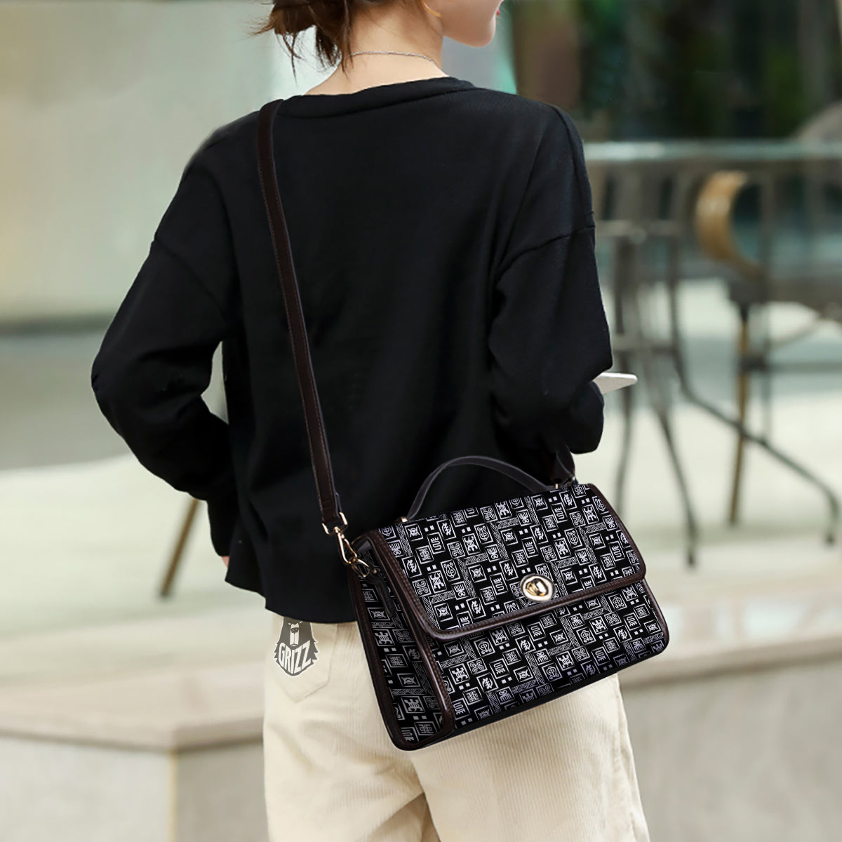Adinkra Symbols White And Black Print Pattern Women's Satchel Bag