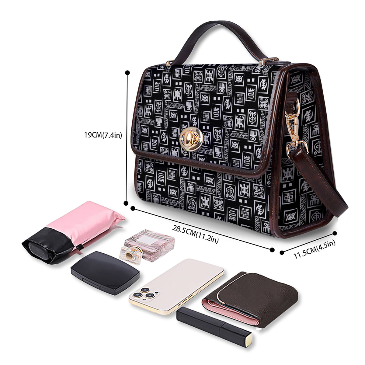 Adinkra Symbols White And Black Print Pattern Women's Satchel Bag