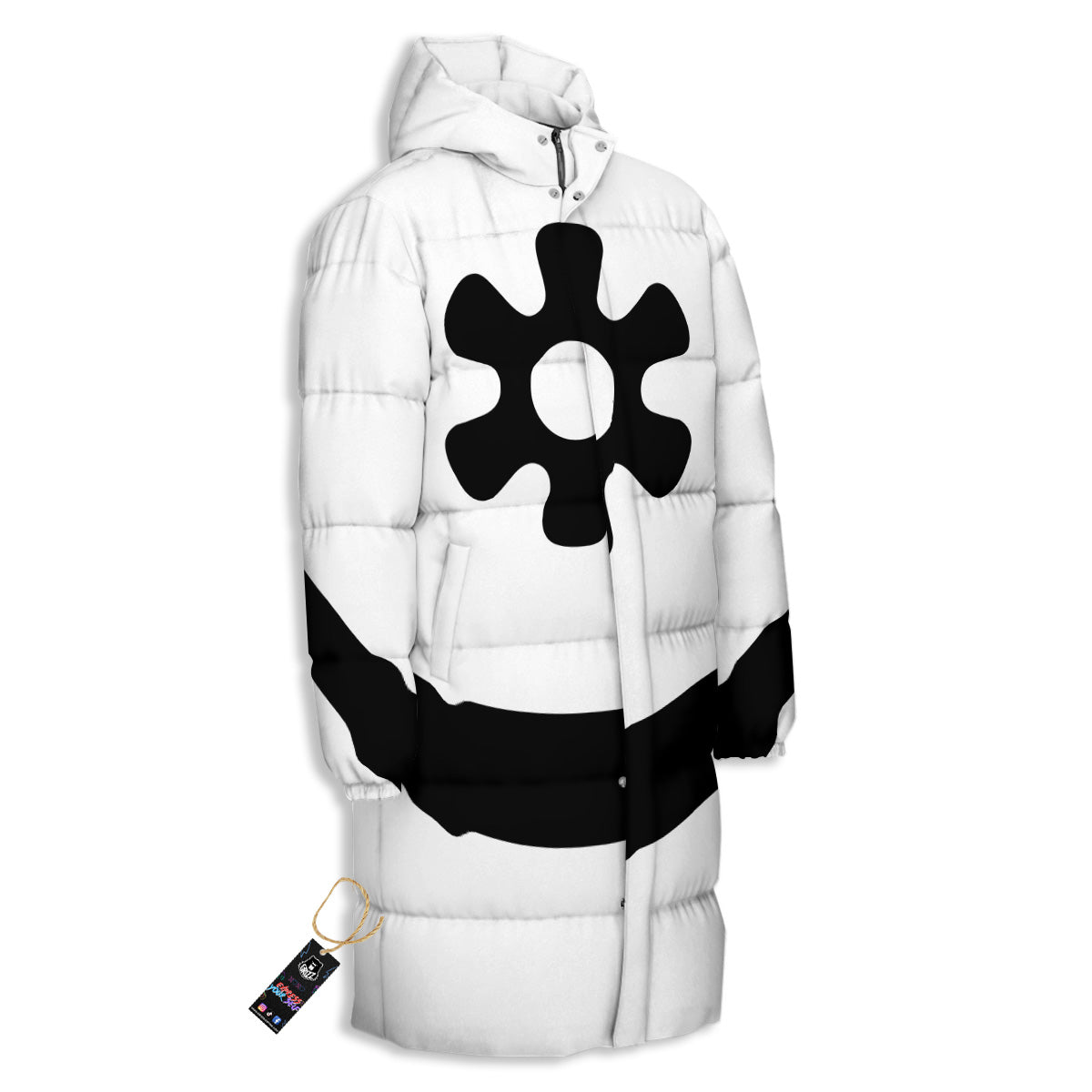 Adinkra Tribe Symbols White And Black Long Down Jacket