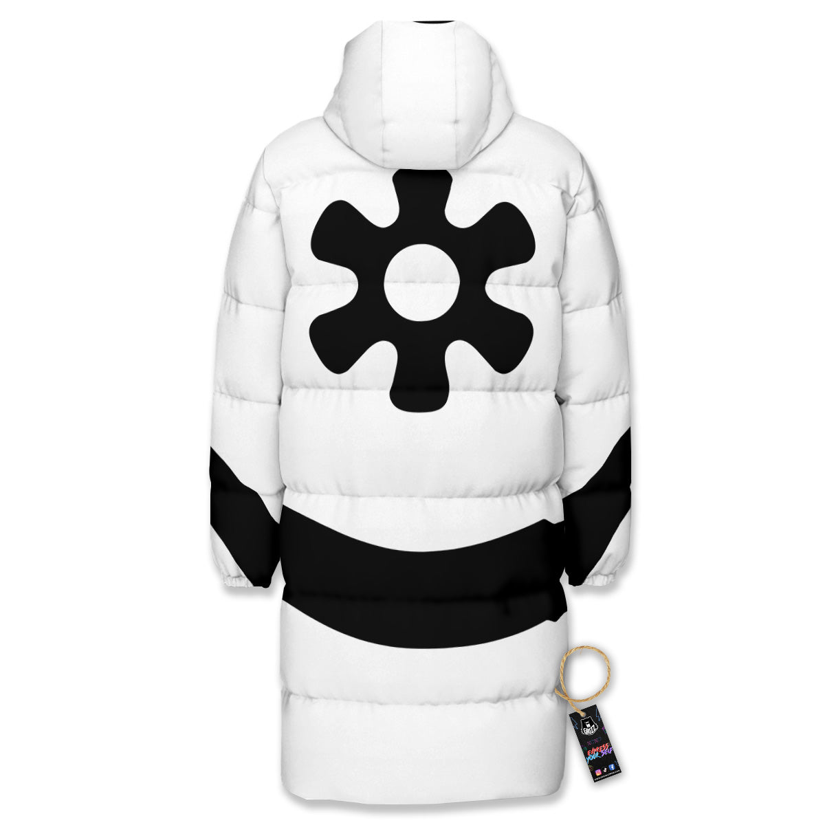 Adinkra Tribe Symbols White And Black Long Down Jacket