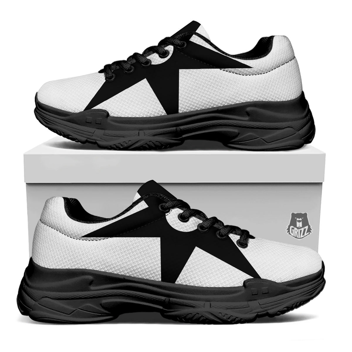 African Adinkra Symbols White And Black Black Chunky Shoes-grizzshop