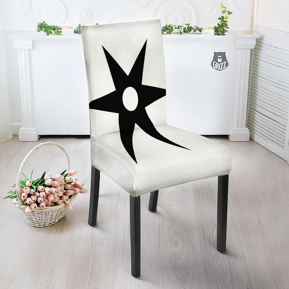 African Adinkra Symbols White And Black Dining Chair Slipcover-grizzshop