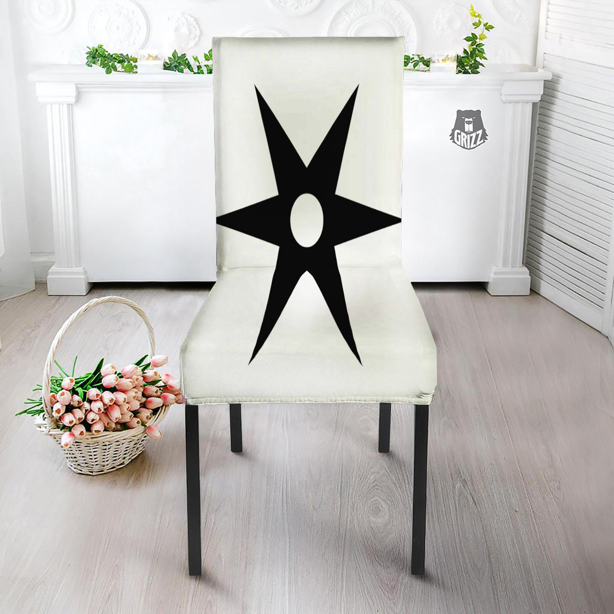 African Adinkra Symbols White And Black Dining Chair Slipcover-grizzshop