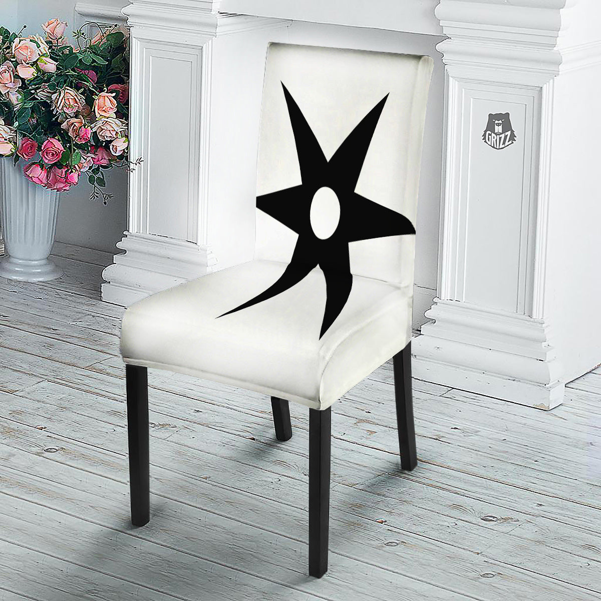 African Adinkra Symbols White And Black Dining Chair Slipcover-grizzshop