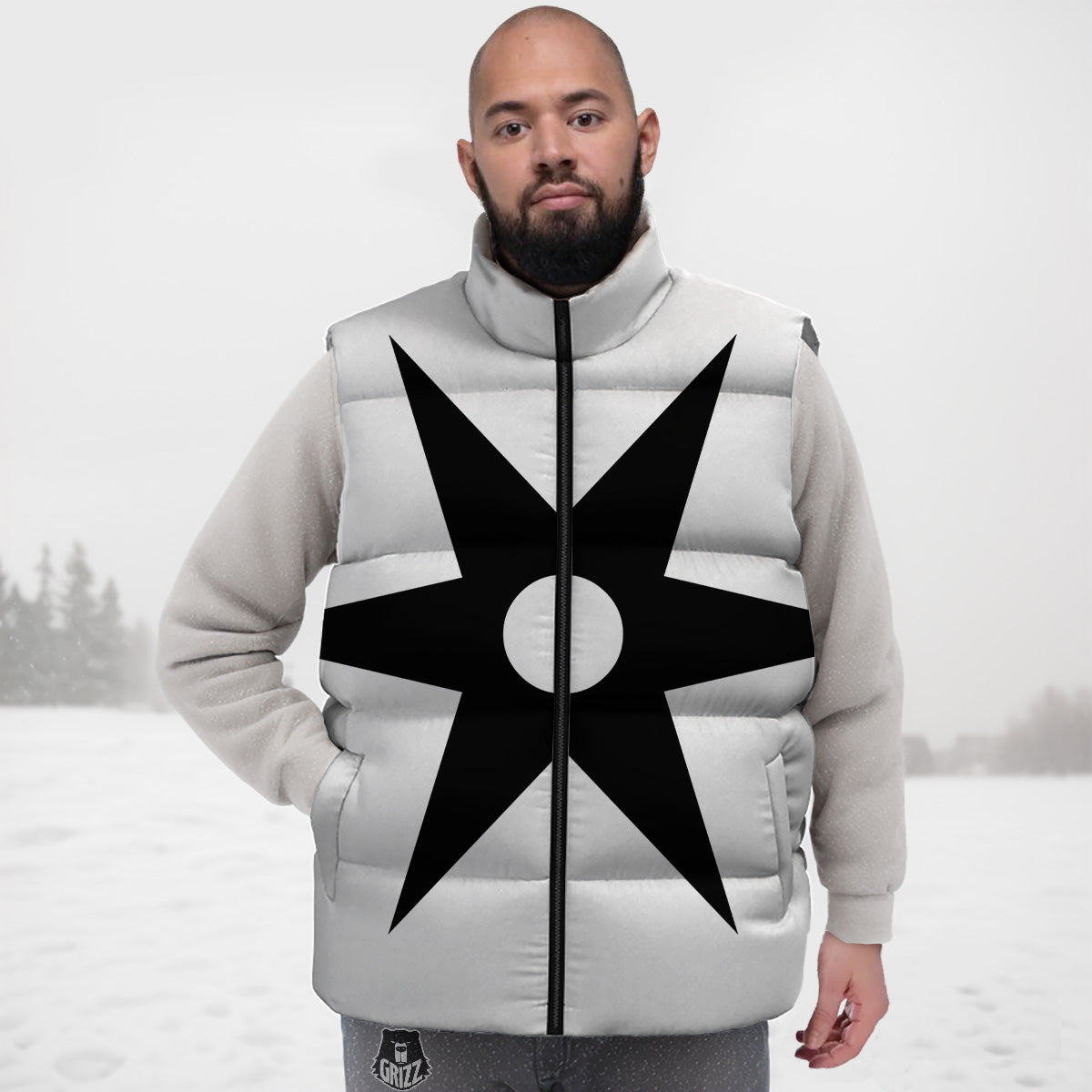 African Adinkra Symbols White And Black Down Vest