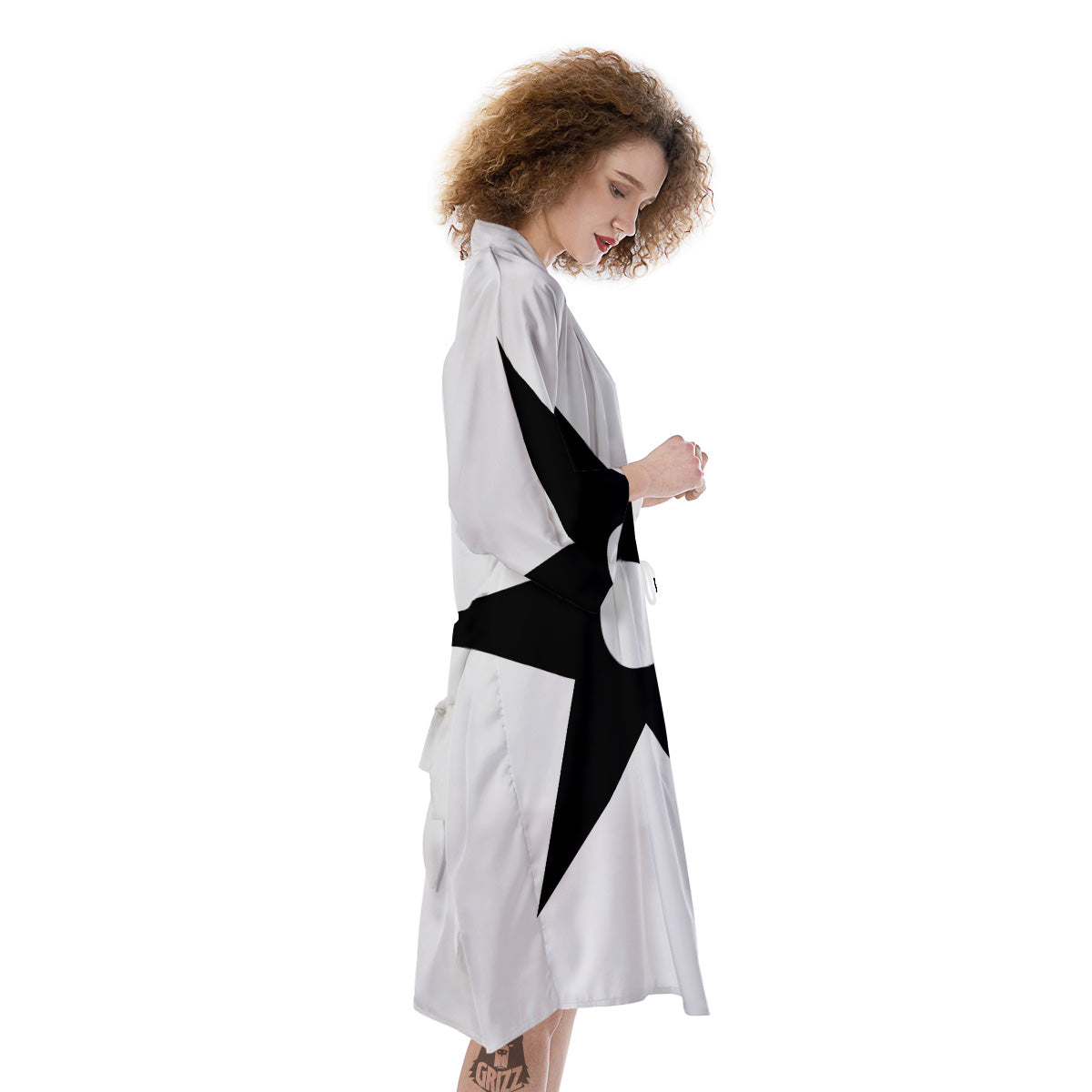 African Adinkra Symbols White And Black Kimono-grizzshop