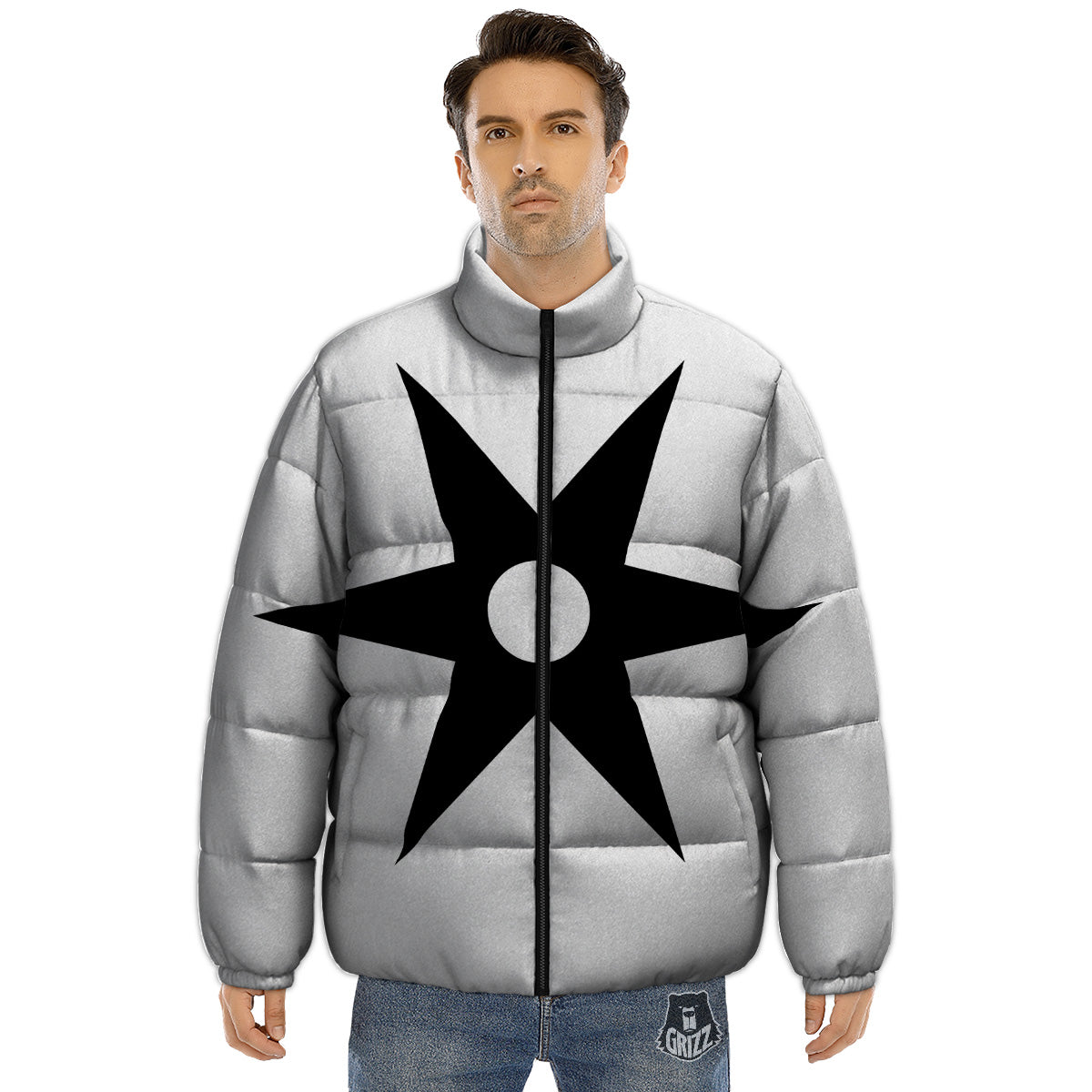 African Adinkra Symbols White And Black Puffer Jacket-grizzshop