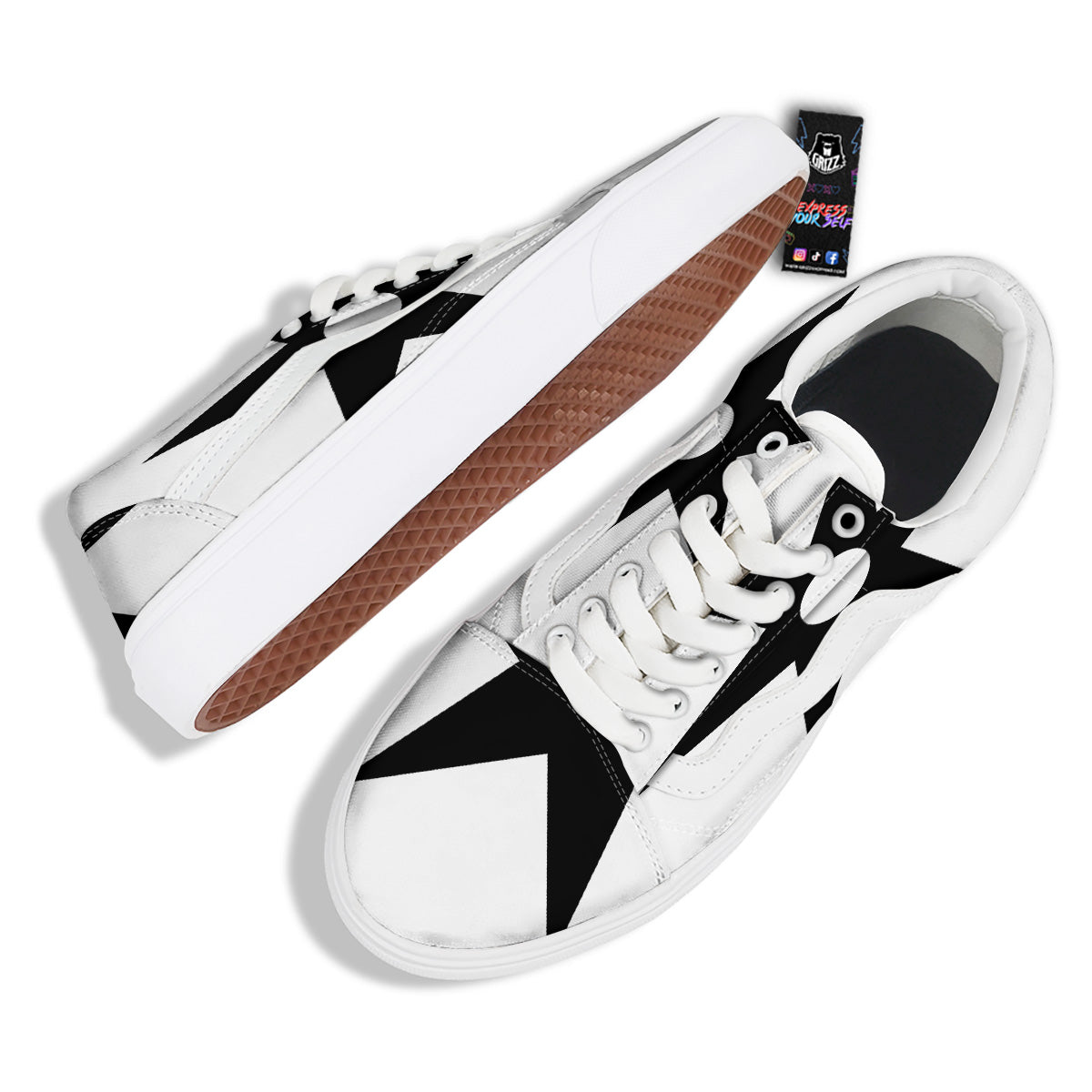 African Adinkra Symbols White And Black Skate Shoes-grizzshop