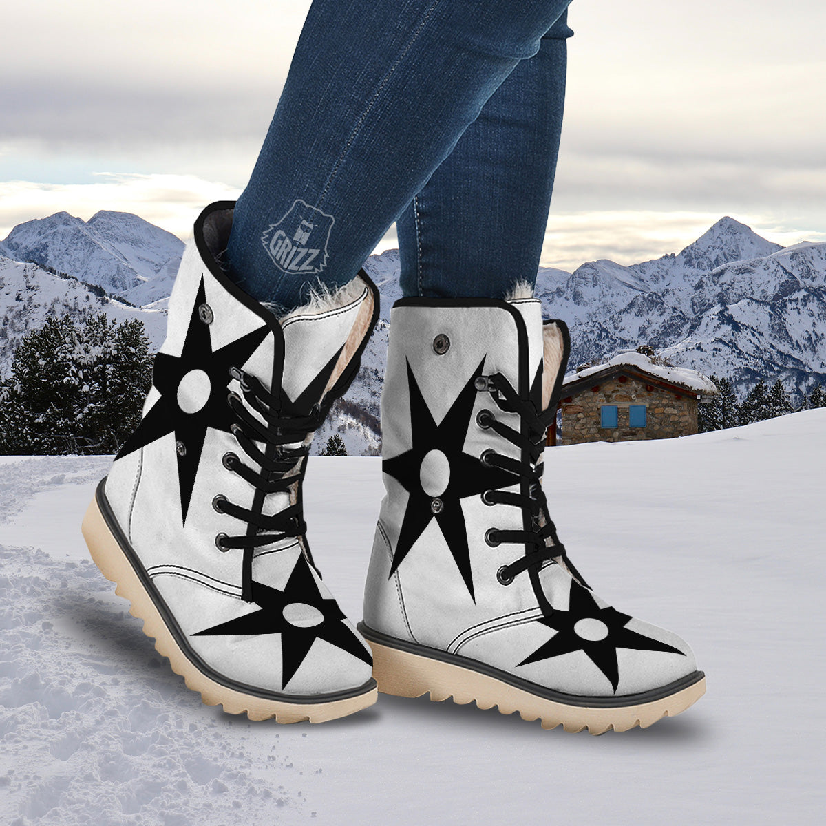 White And Black Winter Boots 2026.African Adinkra Symbols White And Black Snow Boots - Grizzshopping
