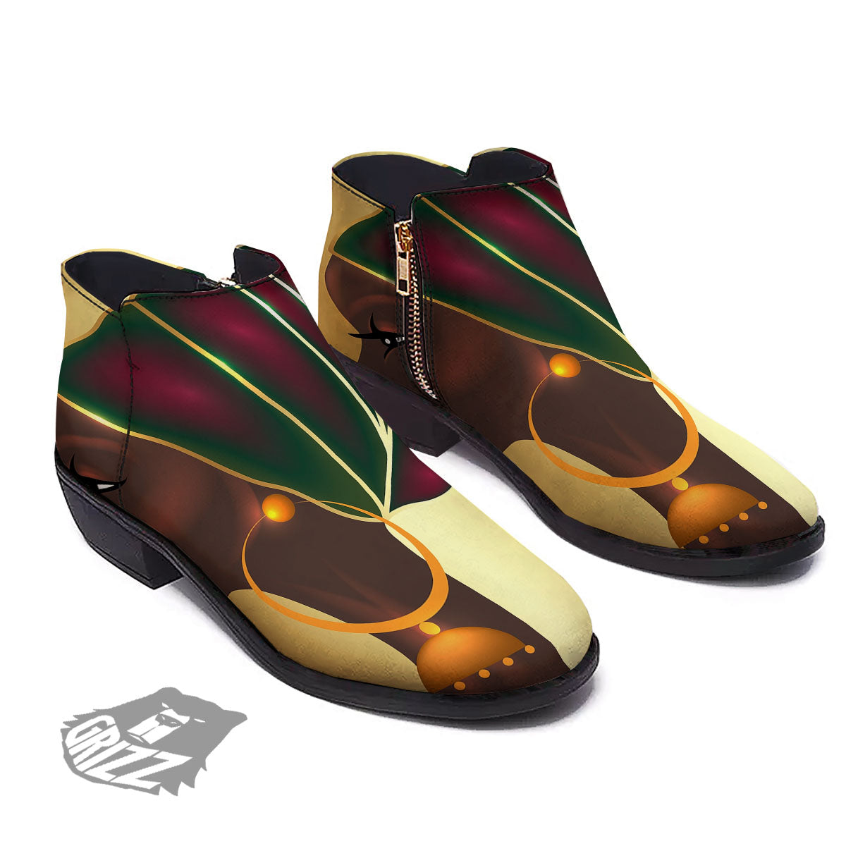 African Afro Gold And Black Print Ankle Boots-grizzshop