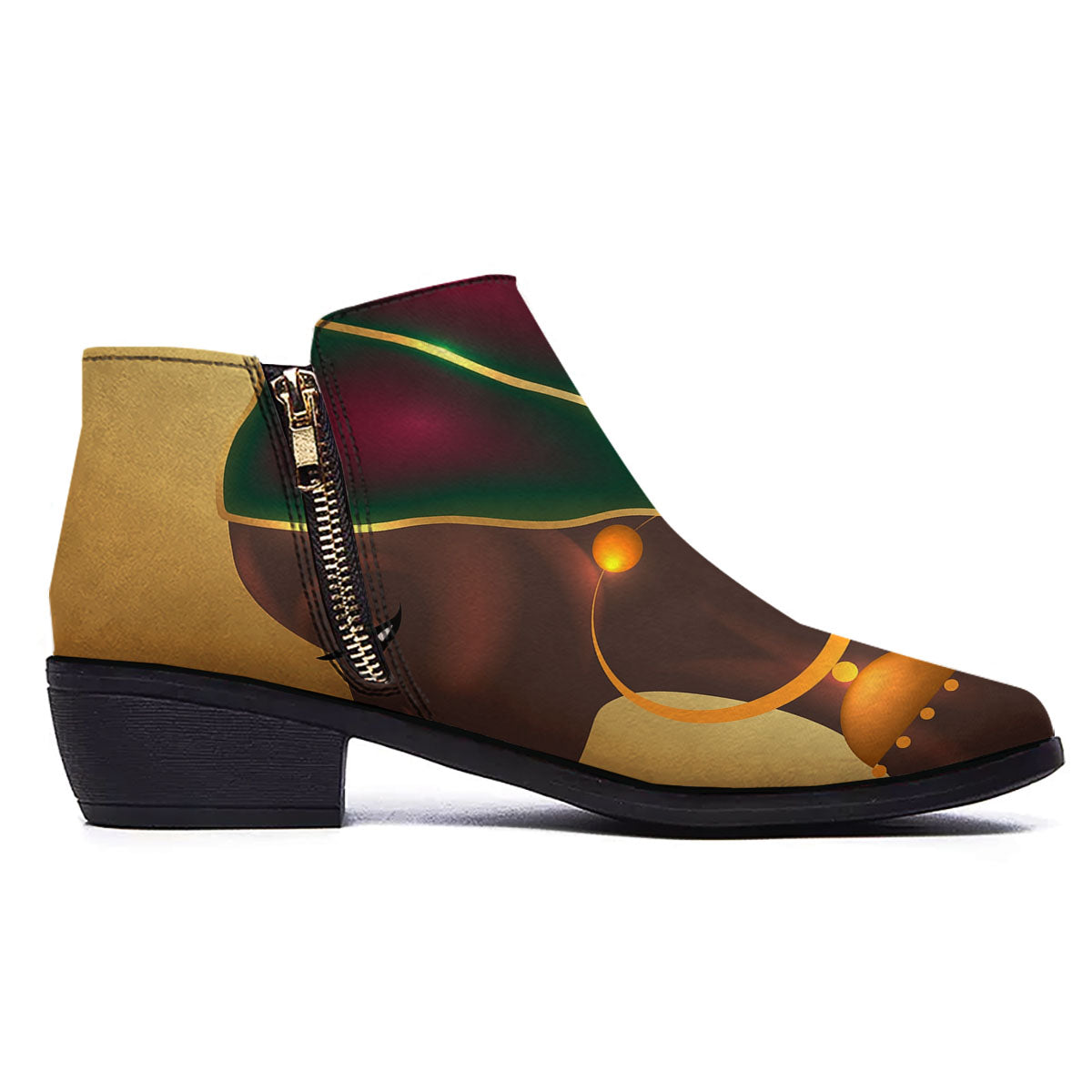 African Afro Gold And Black Print Ankle Boots-grizzshop