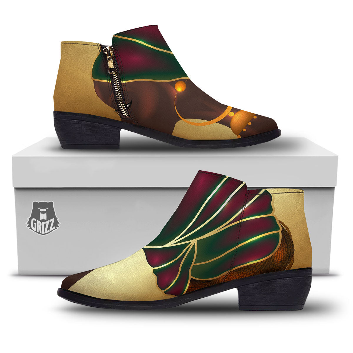 African Afro Gold And Black Print Ankle Boots-grizzshop