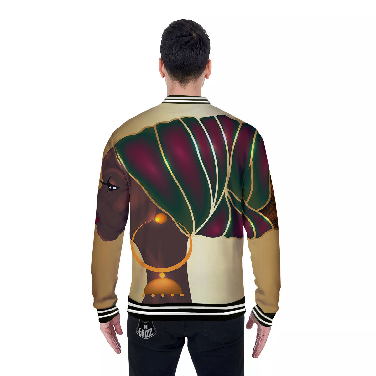 African Afro Gold And Black Print Baseball Jacket-grizzshop
