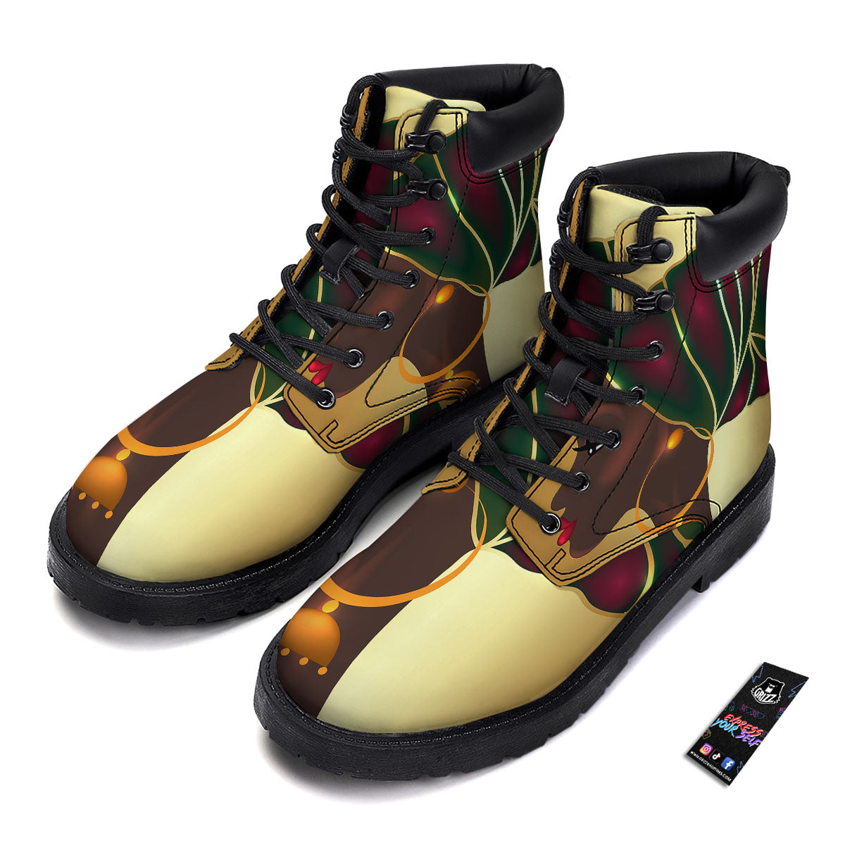 African Afro Gold And Black Print Boots-grizzshop