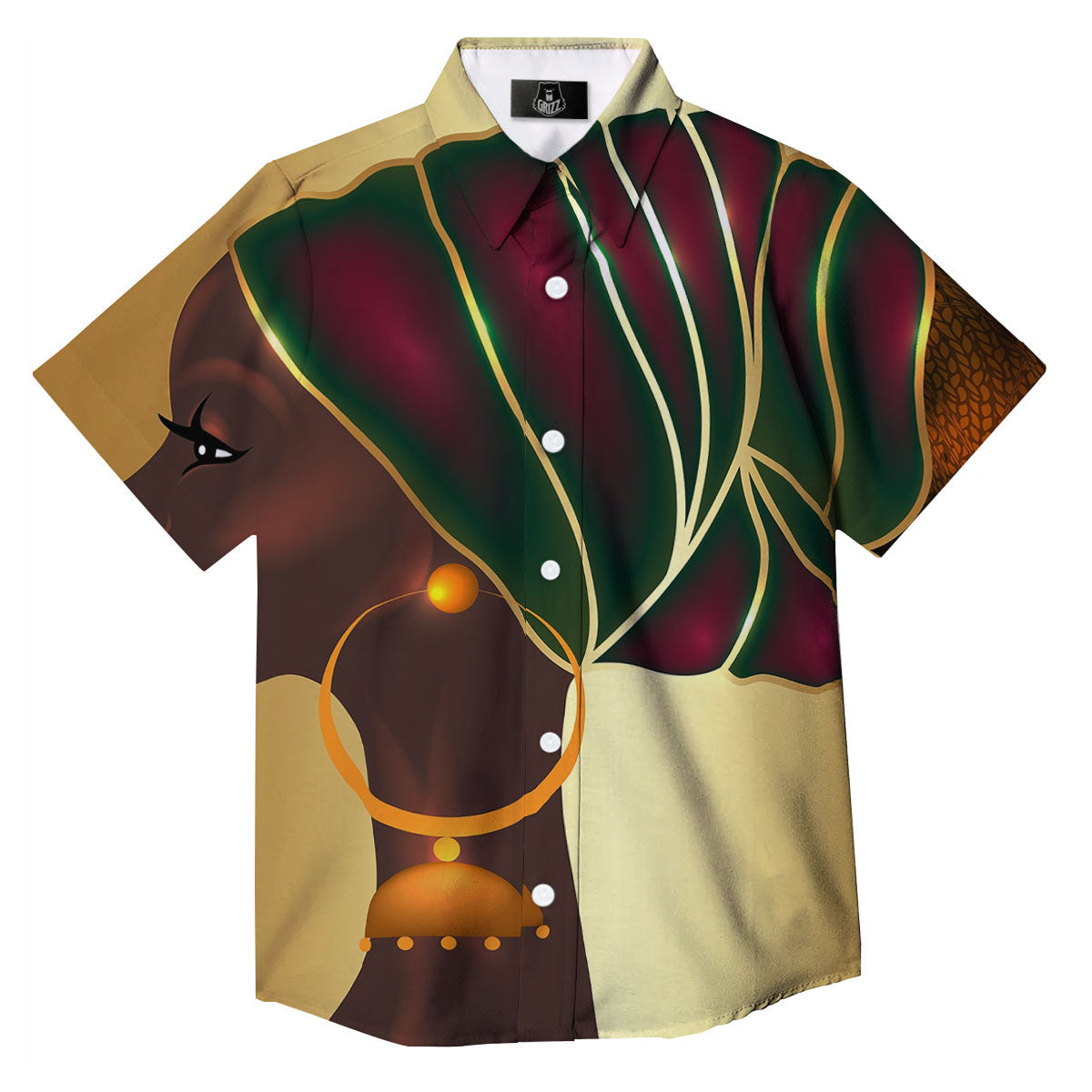 African Afro Gold And Black Print Button Up Shirt-grizzshop