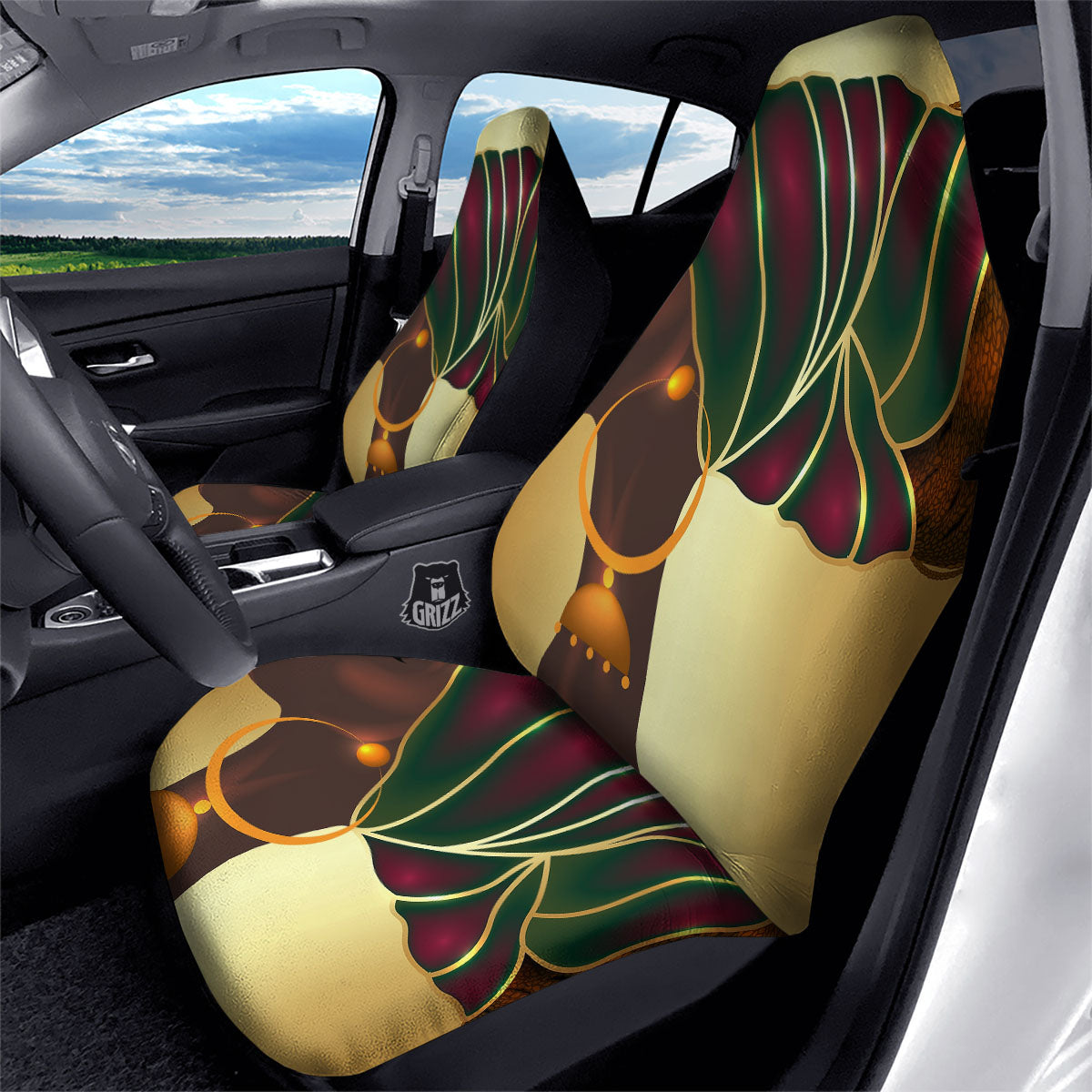 African Afro Gold And Black Print Car Seat Covers-grizzshop