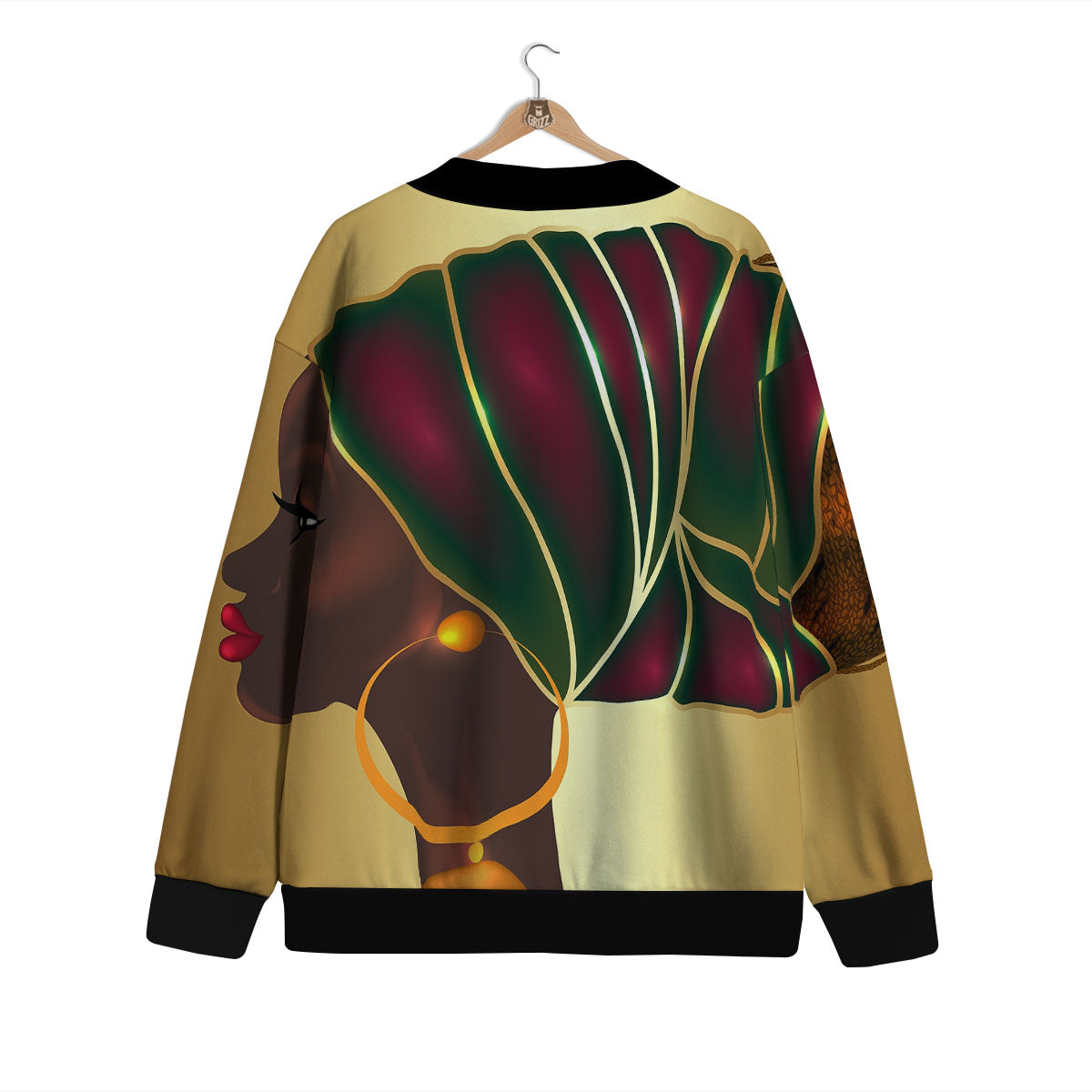 African Afro Gold And Black Print Cardigan-grizzshop