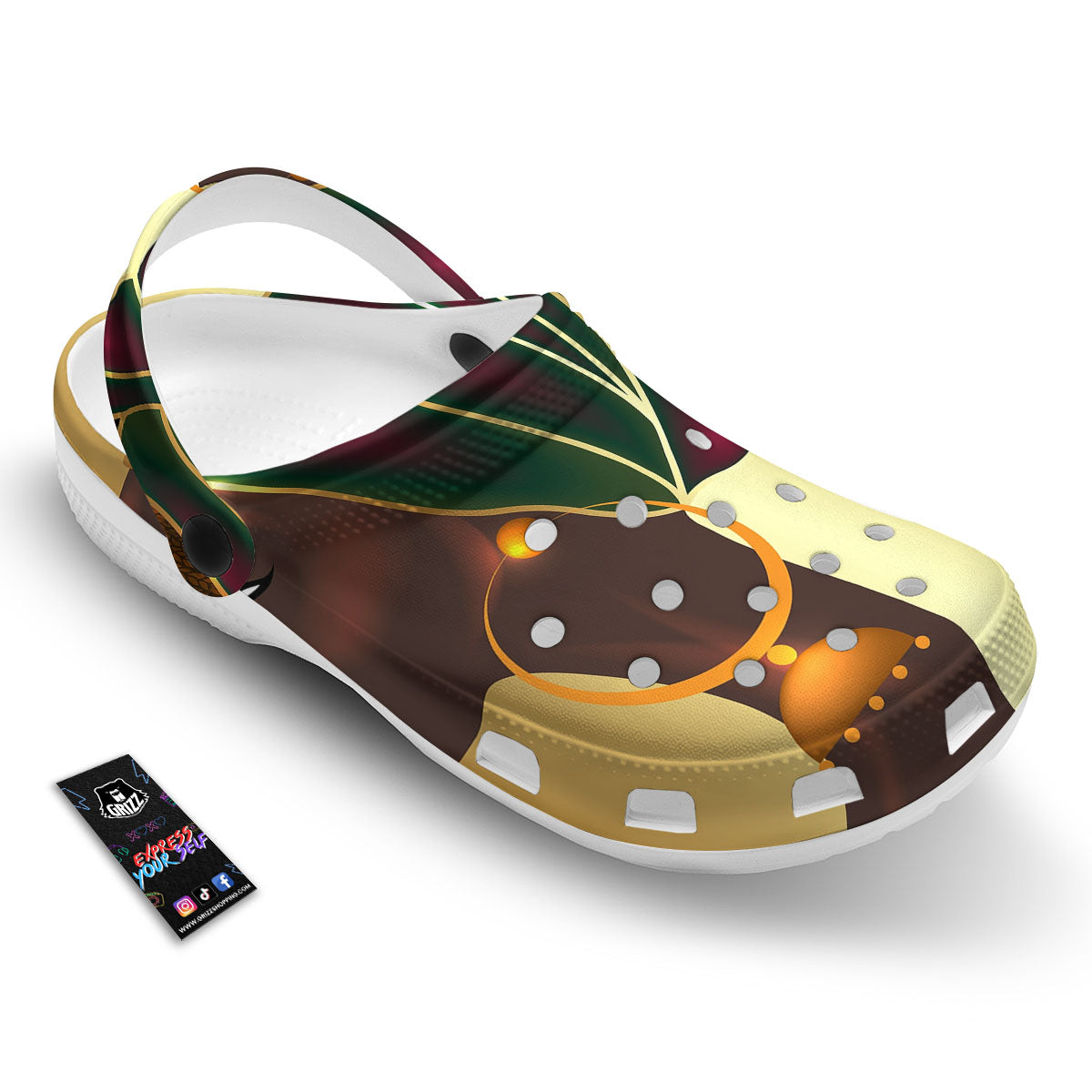 African Afro Gold And Black Print Clog-grizzshop