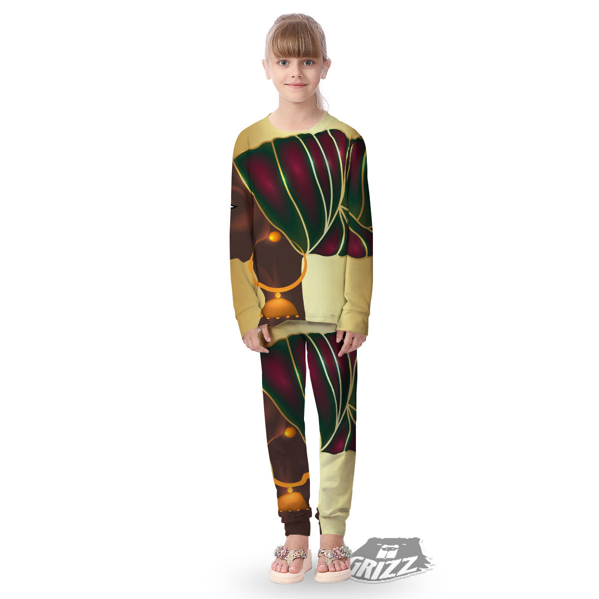 African Afro Gold And Black Print Kid's Pajamas-grizzshop