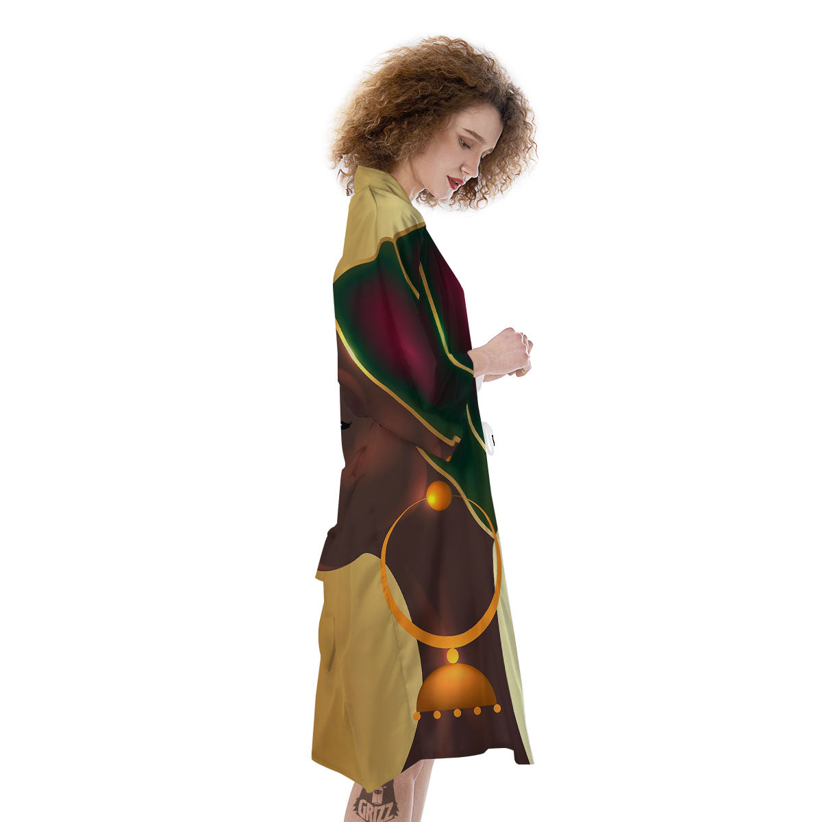 African Afro Gold And Black Print Kimono-grizzshop