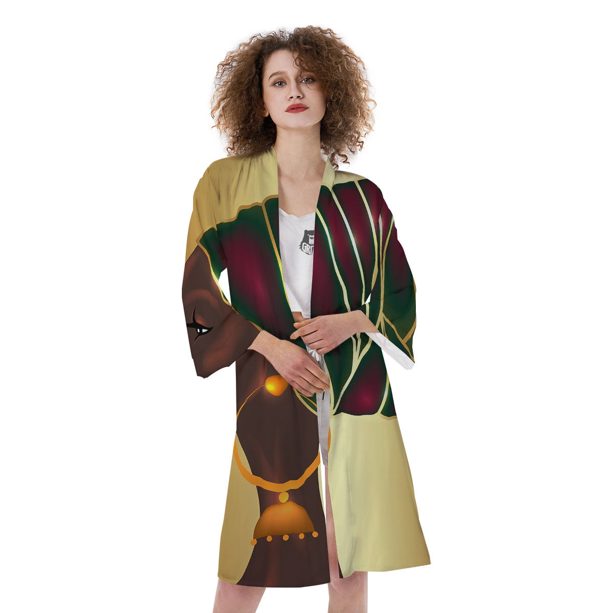 African Afro Gold And Black Print Kimono-grizzshop