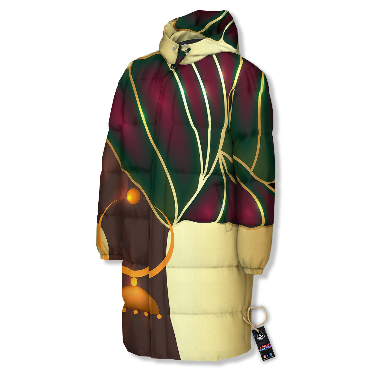 African Afro Gold And Black Print Long Down Jacket-grizzshop