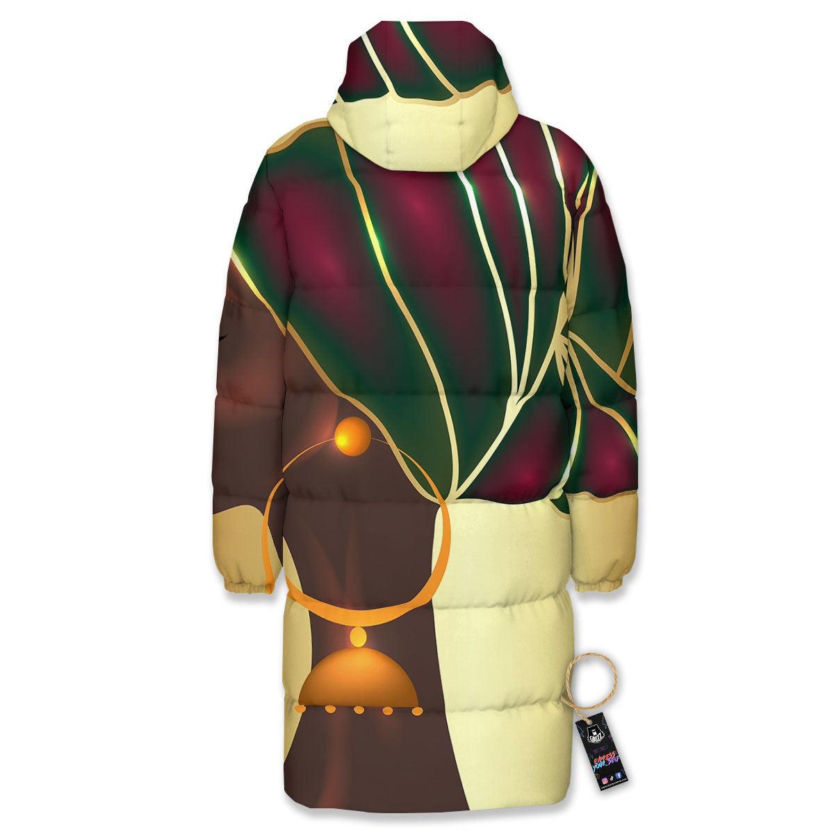 African Afro Gold And Black Print Long Down Jacket-grizzshop