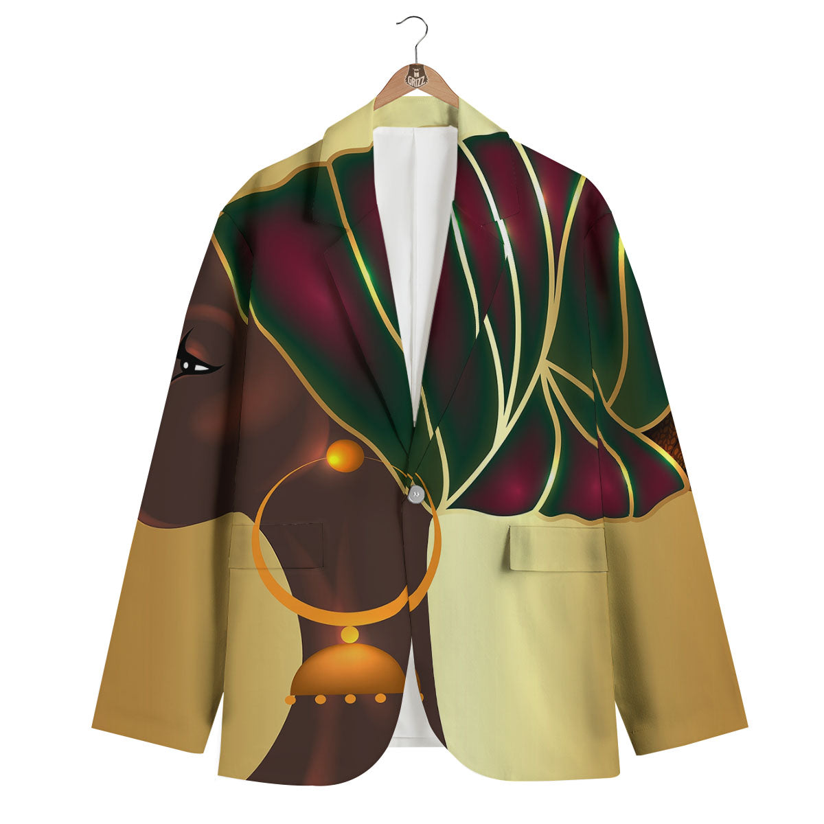 African Afro Gold And Black Print Men's Blazer-grizzshop