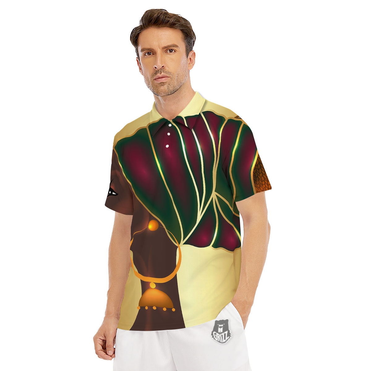 African Afro Gold And Black Print Men's Golf Shirts-grizzshop