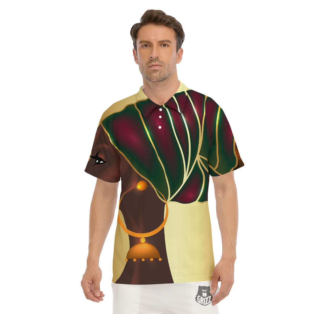 African Afro Gold And Black Print Men's Golf Shirts-grizzshop