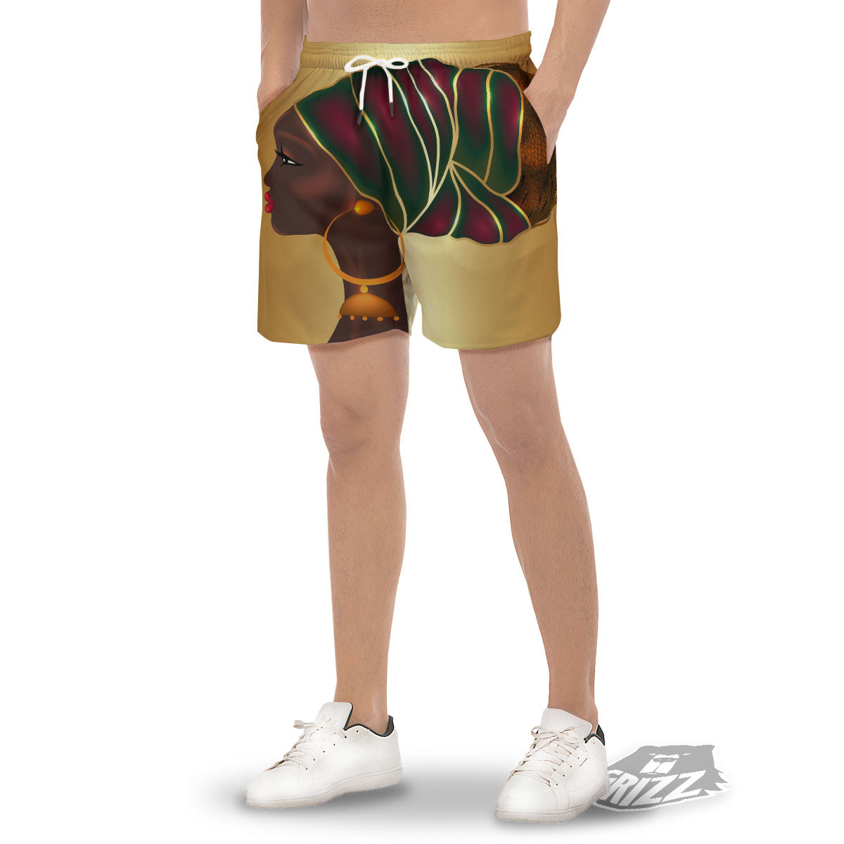 African Afro Gold And Black Print Men's Gym Shorts-grizzshop