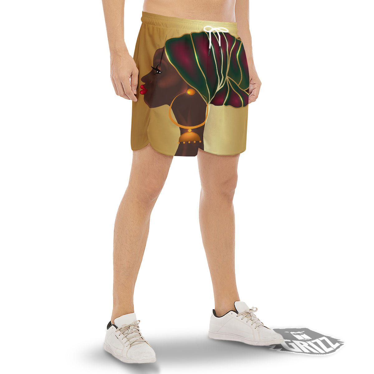 African Afro Gold And Black Print Men's Gym Shorts-grizzshop
