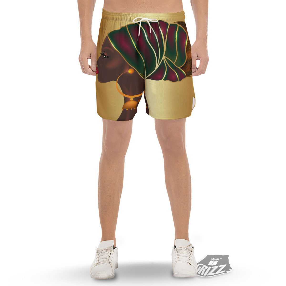 African Afro Gold And Black Print Men's Gym Shorts-grizzshop