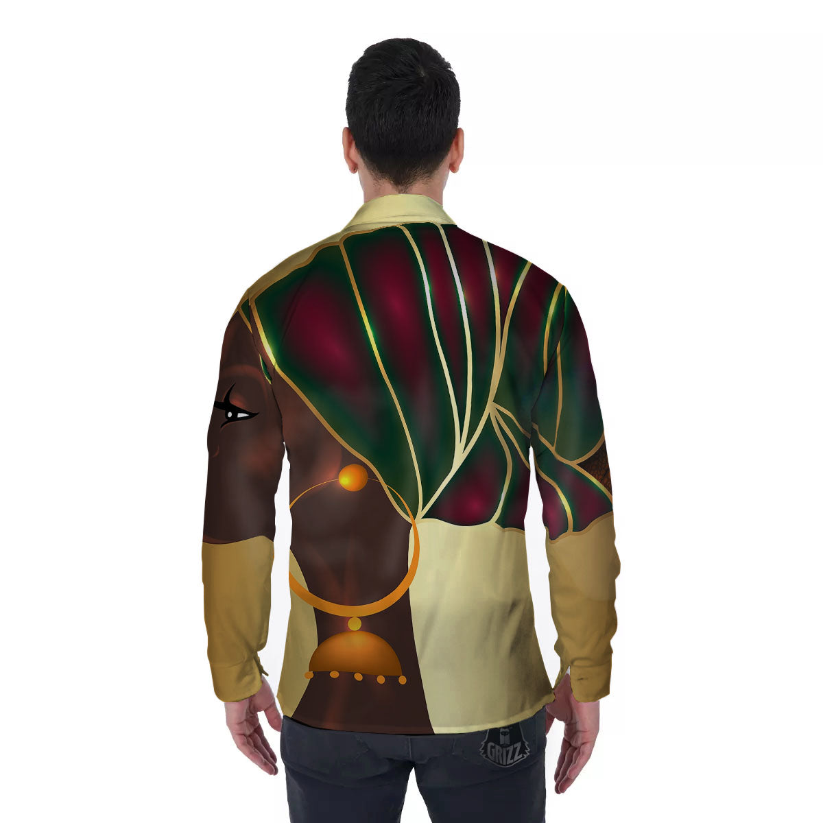 African Afro Gold And Black Print Men's Long Sleeve Shirts-grizzshop