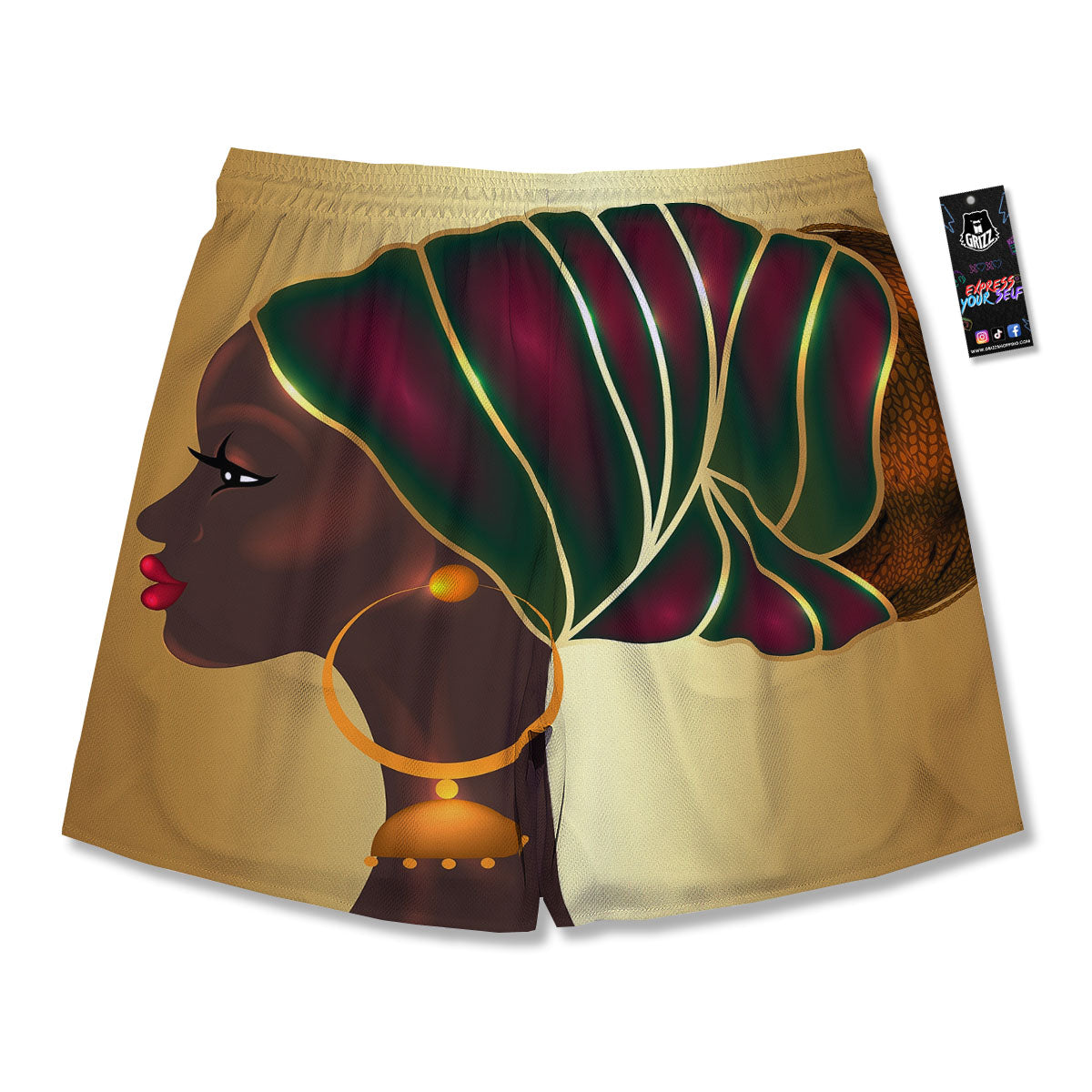 African Afro Gold And Black Print Men's Running Shorts-grizzshop