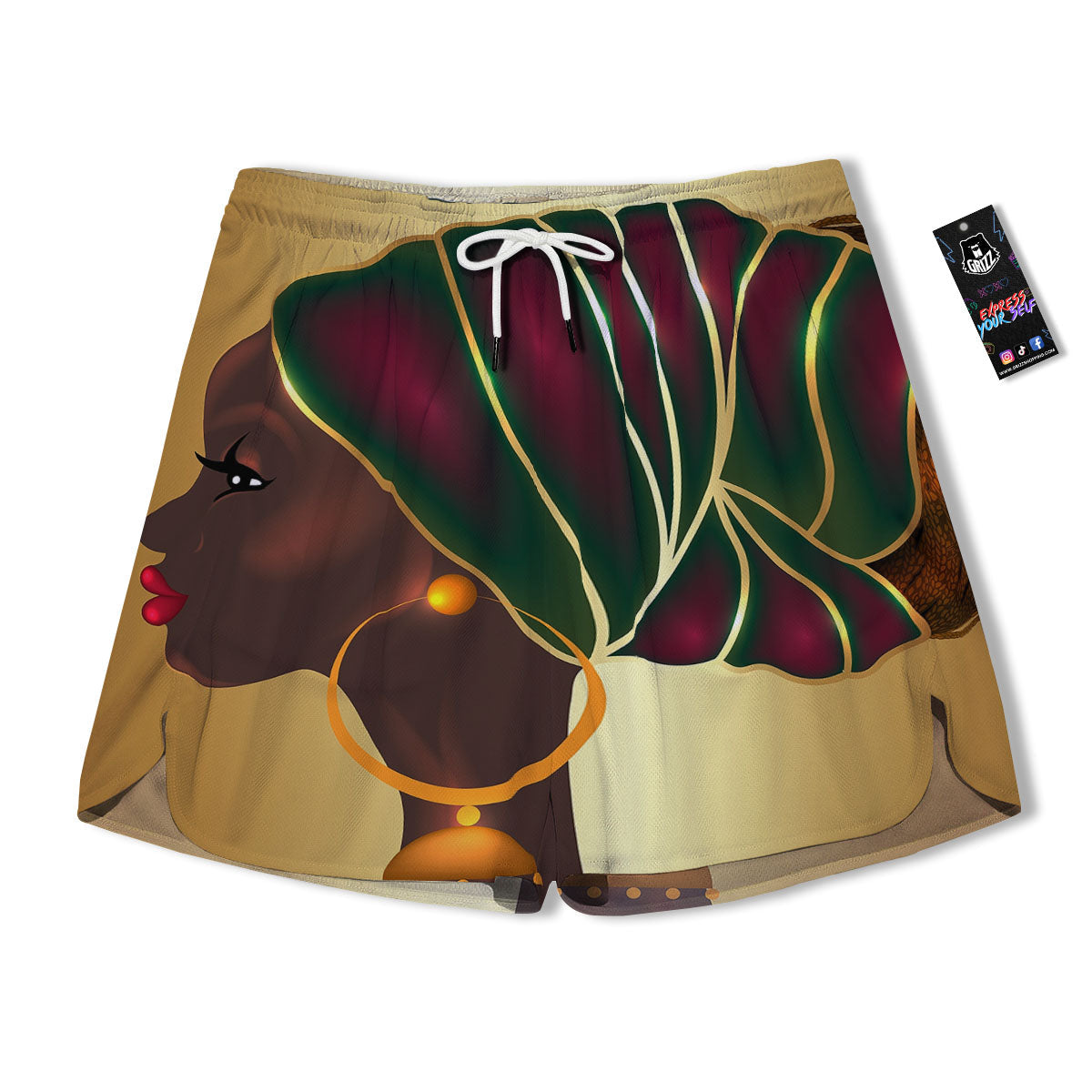 African Afro Gold And Black Print Men's Running Shorts-grizzshop