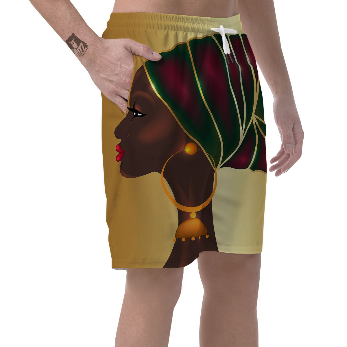 African Afro Gold And Black Print Men's Shorts-grizzshop