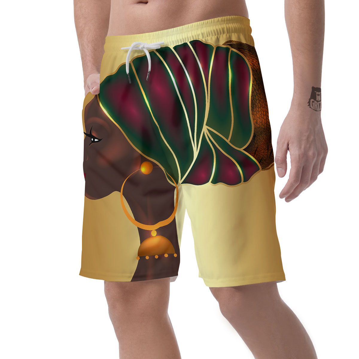 African Afro Gold And Black Print Men's Shorts-grizzshop