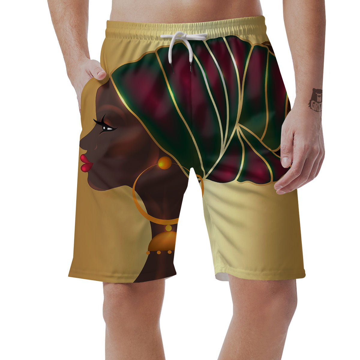 African Afro Gold And Black Print Men's Shorts-grizzshop