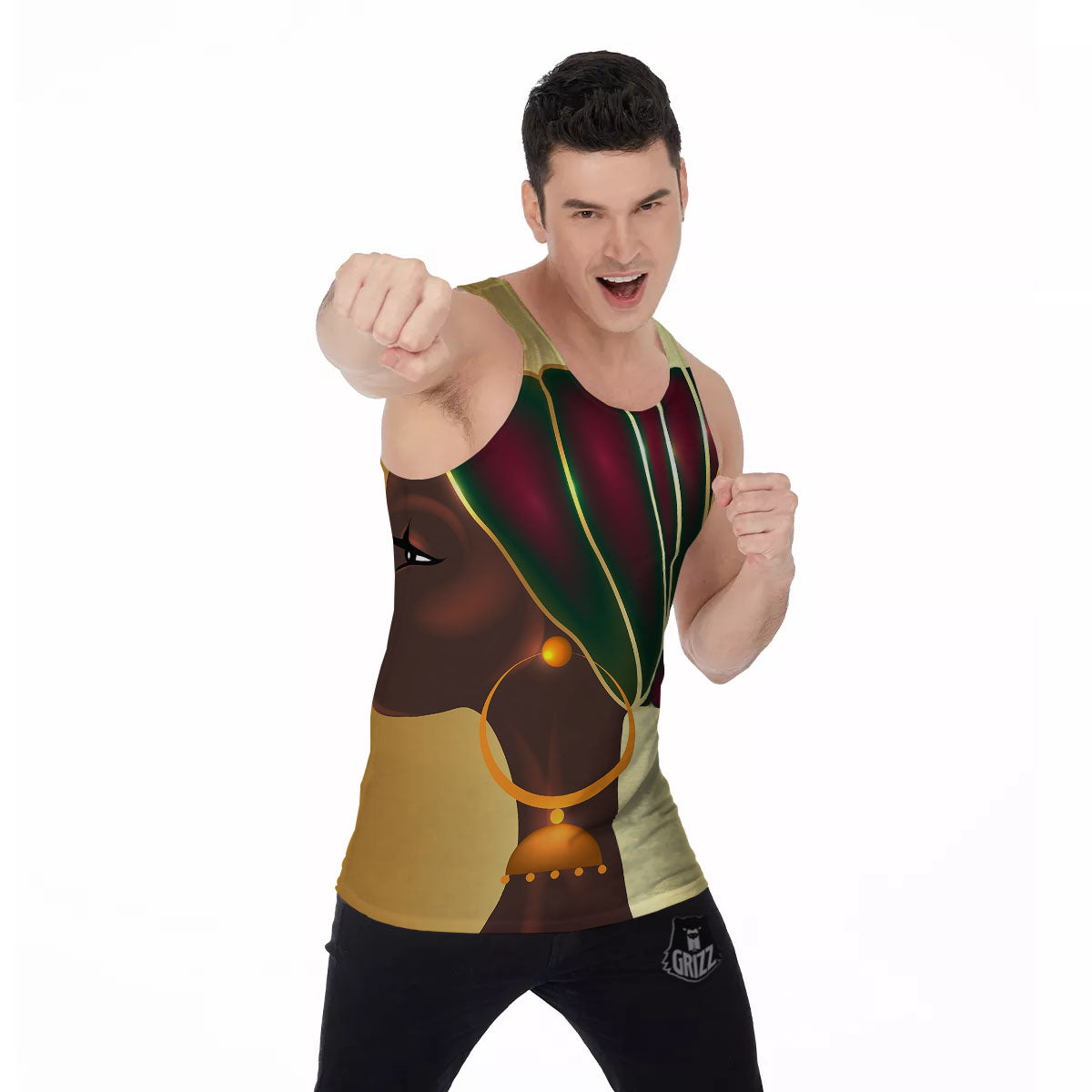 African Afro Gold And Black Print Men's Tank Top-grizzshop