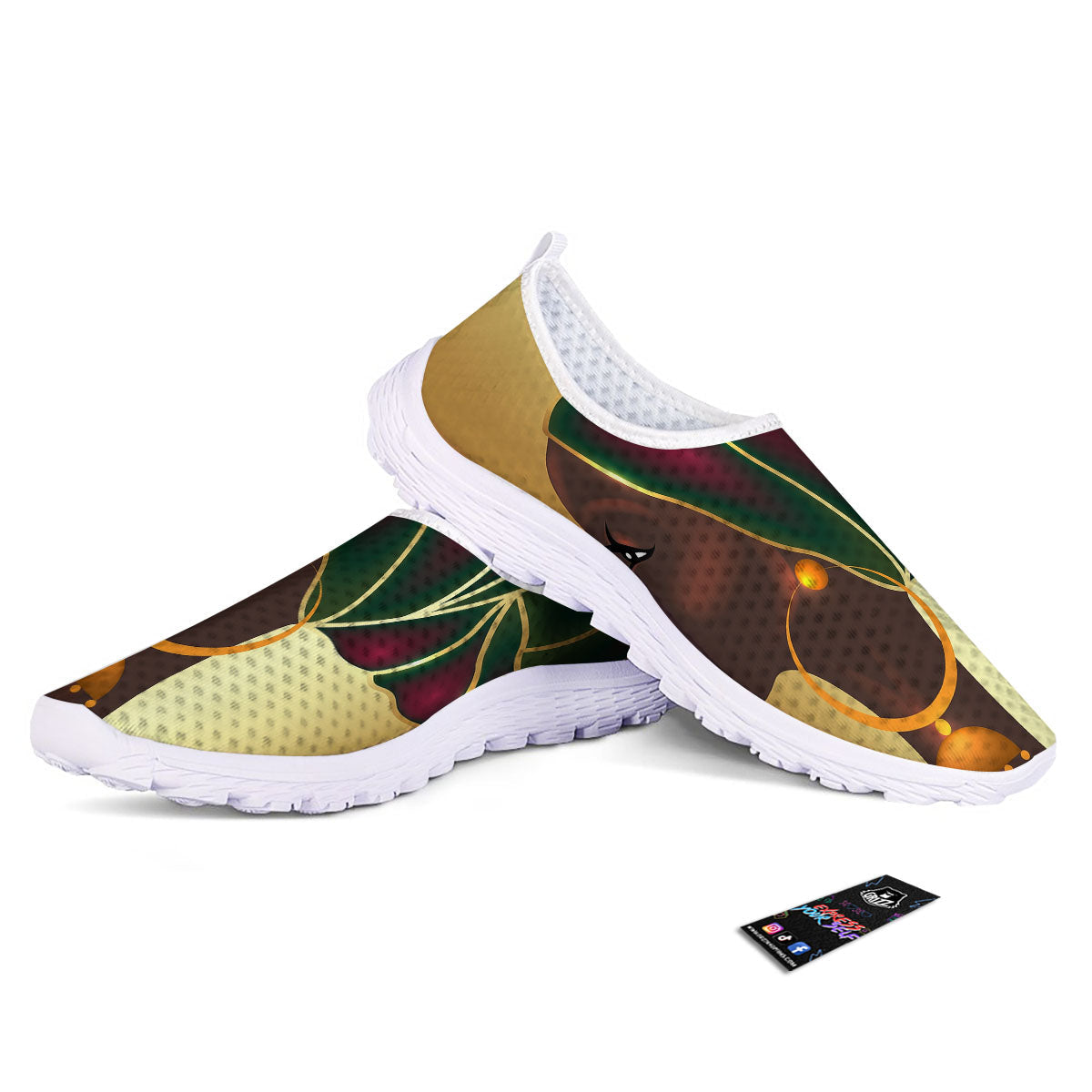 African Afro Gold And Black Print Nurse Shoes-grizzshop