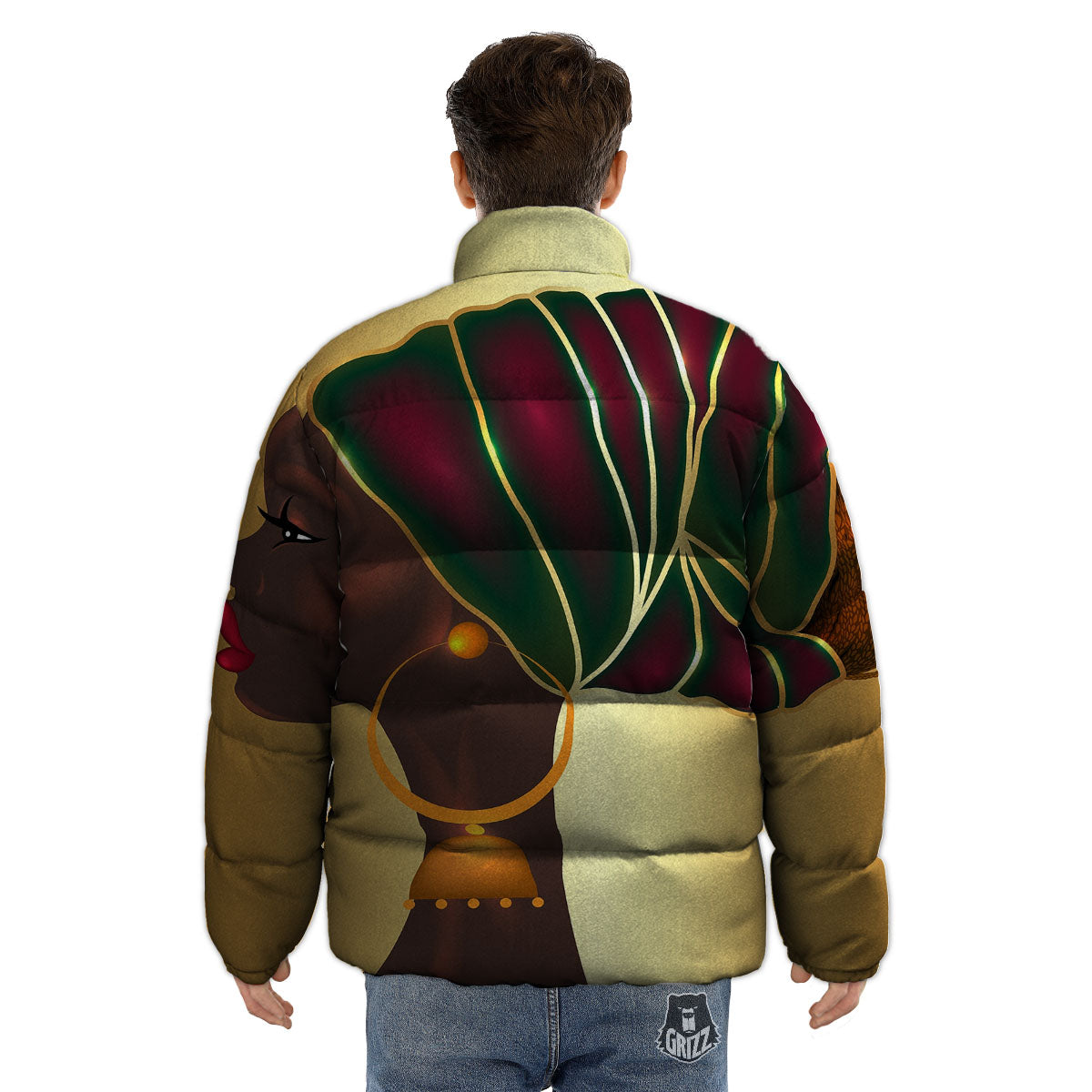 African Afro Gold And Black Print Puffer Jacket-grizzshop