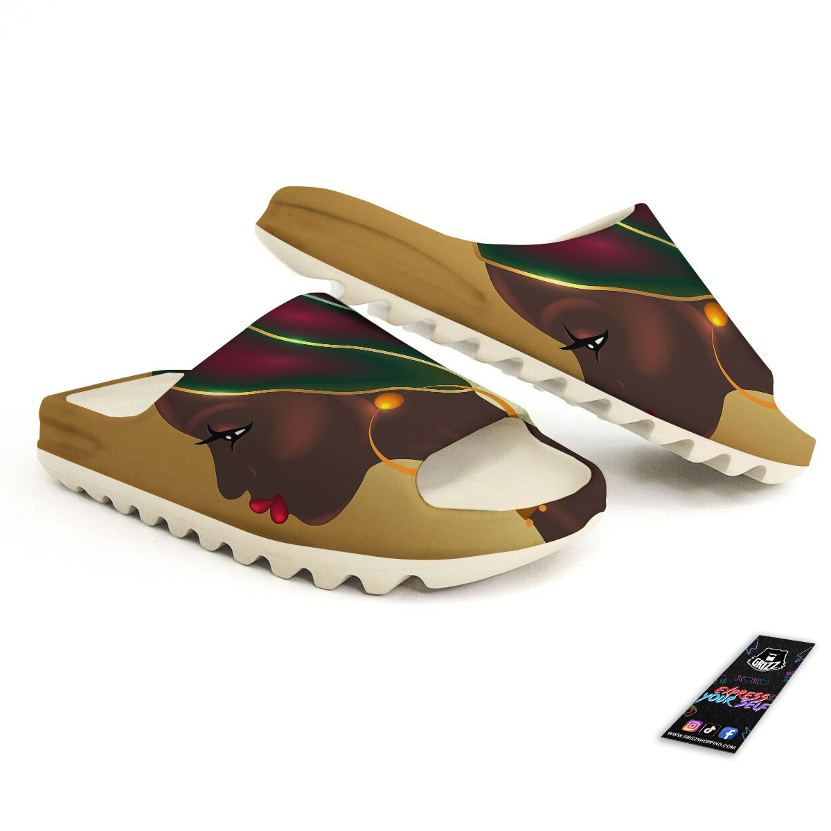 African Afro Gold And Black Print Sandals-grizzshop