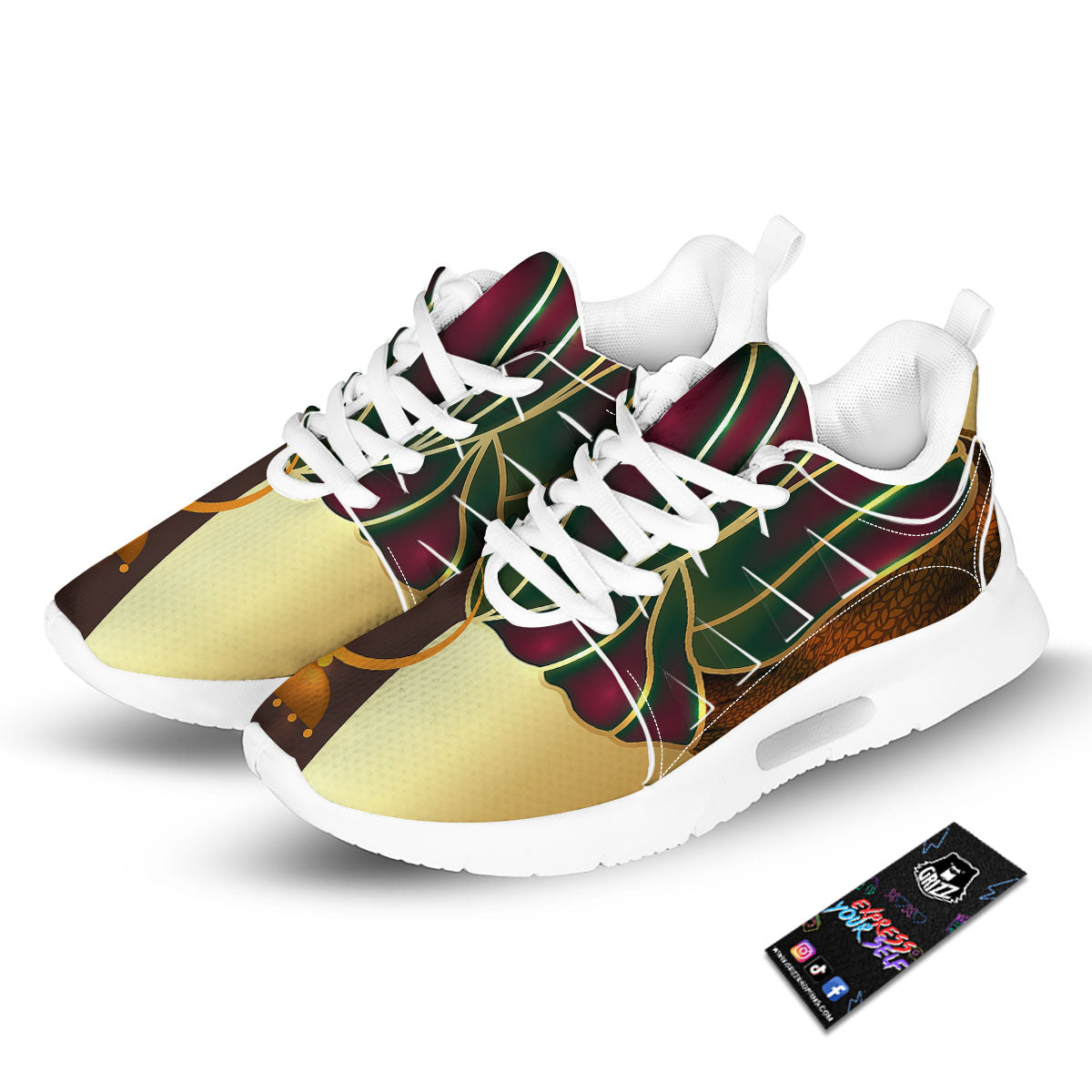 African Afro Gold And Black Print Tennis Shoes-grizzshop