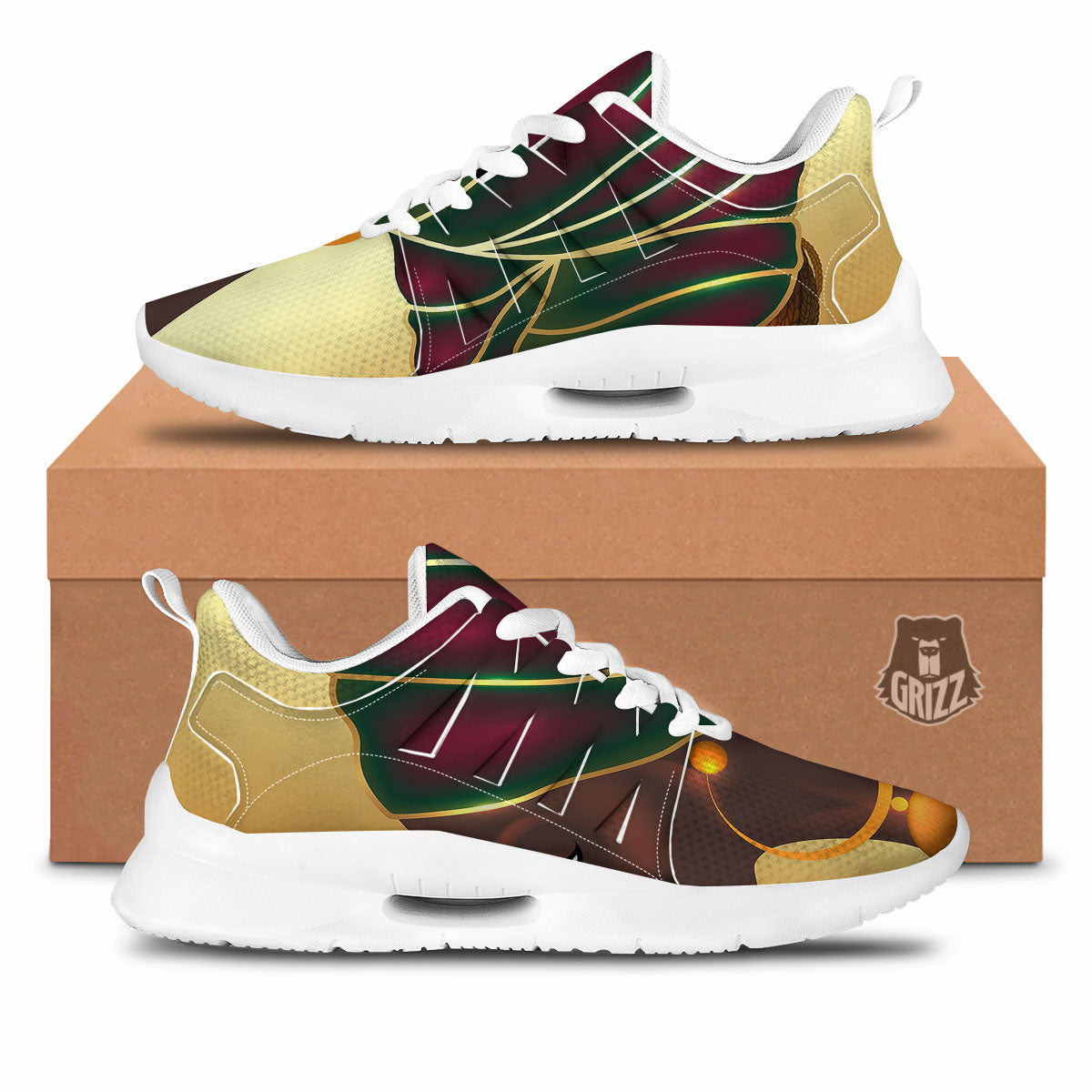 African Afro Gold And Black Print Tennis Shoes-grizzshop