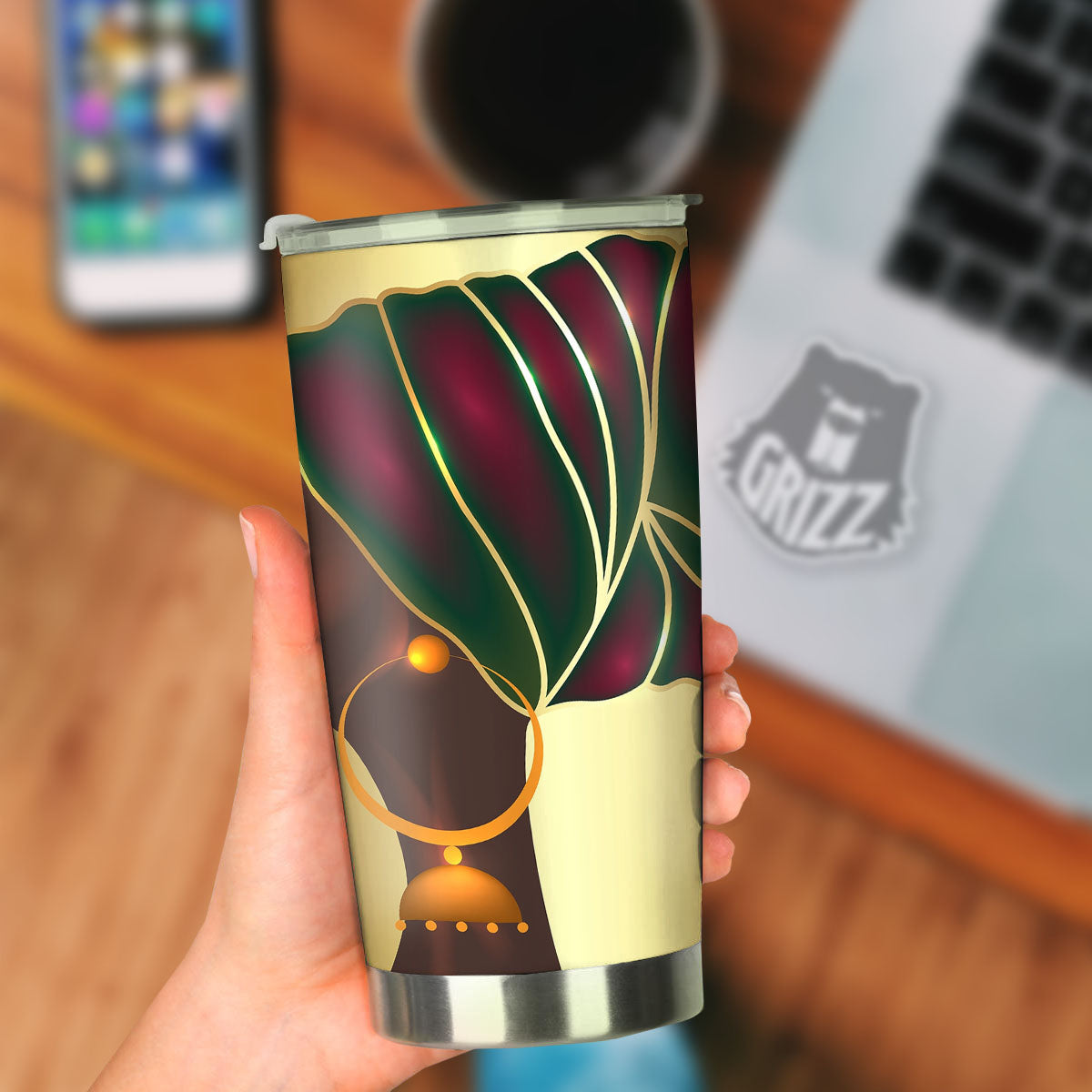 African Afro Gold And Black Print Tumbler-grizzshop